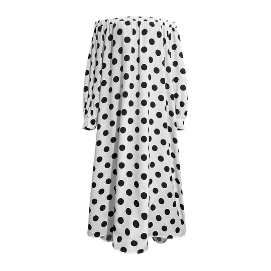 Damen Off-Shoulder Maxikleid mit Polka-Dots und elastischem Bund EB