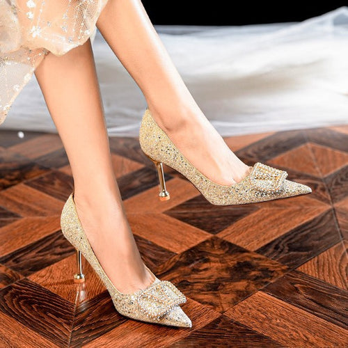 Damen Glamouröse High Heels mit funkelndem Strassdetail und raffinierter Schleifenverzierung EB