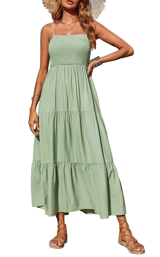 Damen Maxidress mit Spaghettiträgern und Volant-Design EB