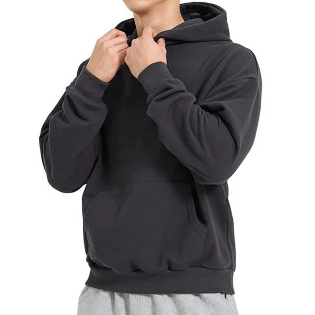 Herren nan schwerer Kapuzenpullover im Boxy-Cut mit Kängurutasche, geripptem Saum und angerauter Innenseite EB