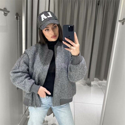 Damen Lässige Bomberjacke mit hochwertigem Wollmix EB