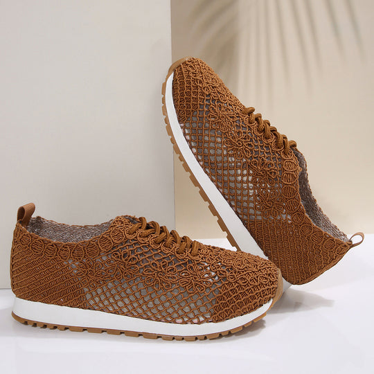 Damen nan atmungsaktive Strick-Run-Sneaker mit gehäkeltem Obermaterial, gepolstertem Komfortfußbett und rutschfester Gummilaufsohle EB