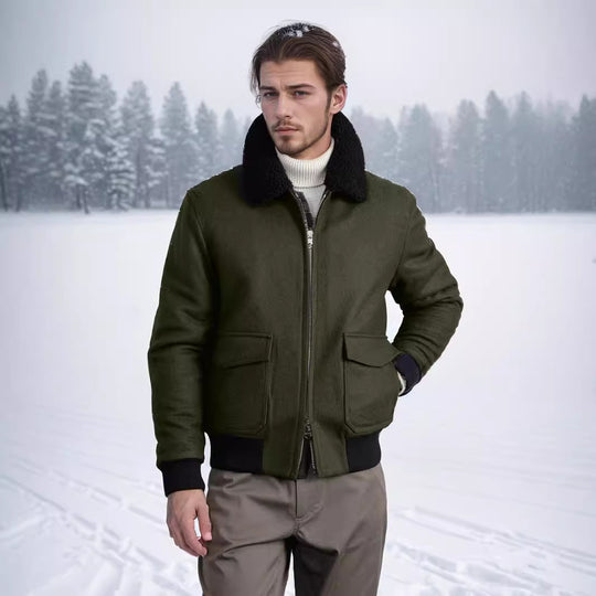 Herren modische Bikerjacke aus hochwertigem Wollmix mit warmem Futter EB