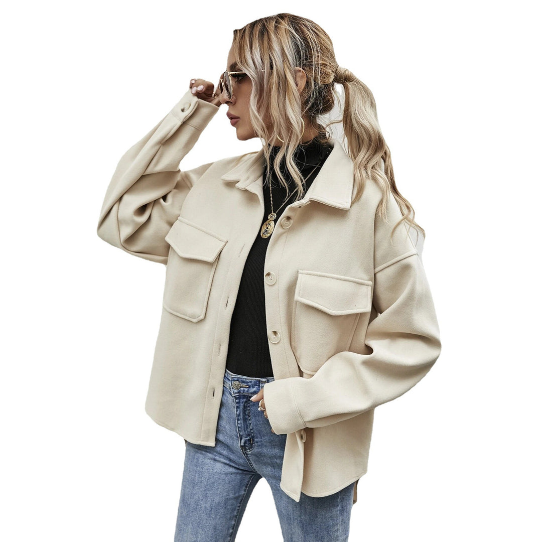 Damen elegante Oversized Jacke mit aufgesetzten Taschen und modischem Kragen EB