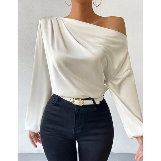 Damen Satin-Oberteil mit asymmetrischem Ausschnitt und fließendem Schnitt EB