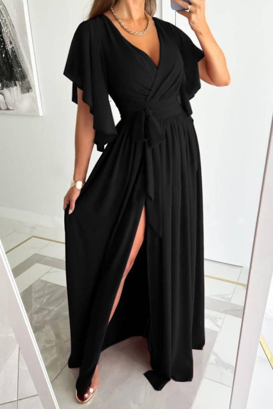 Damen Elegantes Maxikleid mit voluminösen Ärmeln und schickem Beinschlitz EB