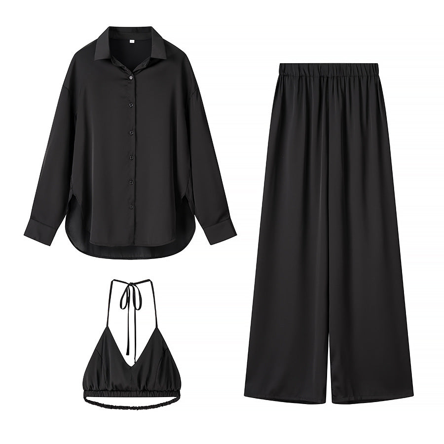 Damen Set aus eleganter Bluse, bequemen Palazzo-Hosen und modischem Bralette EB
