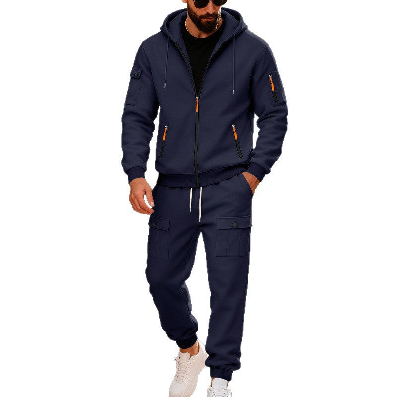 Herren stylisches Zweiteiliges Jogginganzug mit Kapuze und praktischen Taschen EB