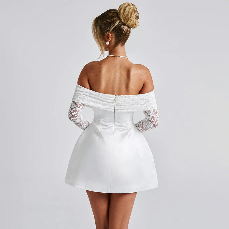 Damen Cocktailkleid mit elegantem Spitzeneinsatz und schulterfreier Silhouette EB