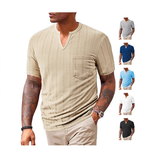 Herren Kurzarm T-Shirt mit V-Ausschnitt und Brusttasche EB