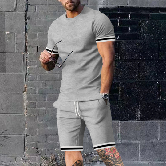 Herren nan athletisches Freizeit-Set aus Baumwoll-Feinjersey mit Kontrastbündchen und Kordelbund-Kurzhose EB