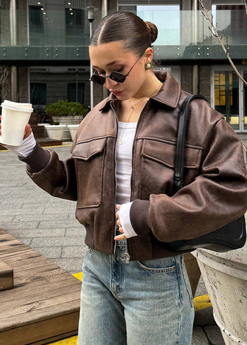 EB | Distressed Fauxleder Zip-Jacke