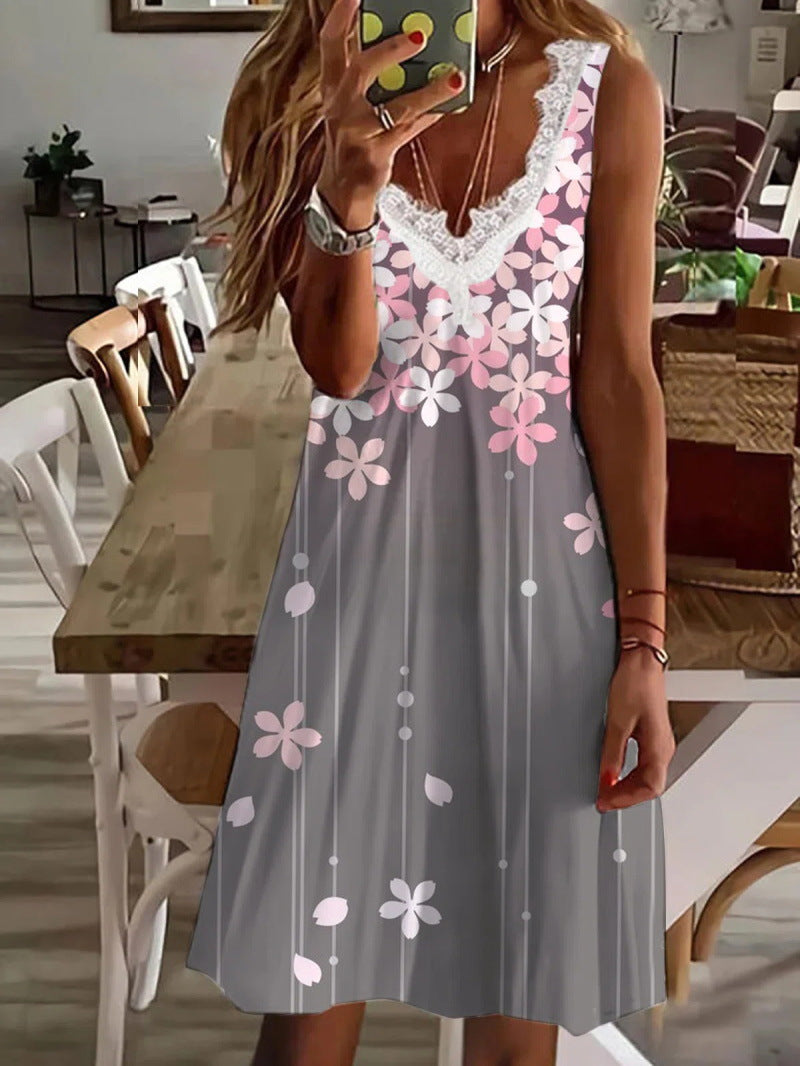Damen Maxikleid mit Spitzenelementen und modernen Streifen EB