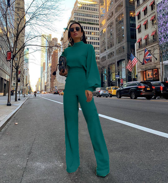Damen Eleganter Jumpsuit mit weiten Ärmeln und hohem Kragen EB