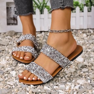 Damen komfortable Glitzer-Sandalen mit breiten Riemen EB
