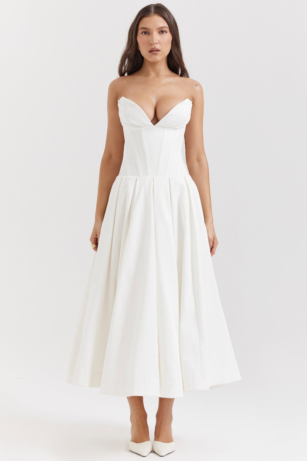 Damen A-Linien Abendkleid mit Korsett-Oberteil und schwingendem Rock EB