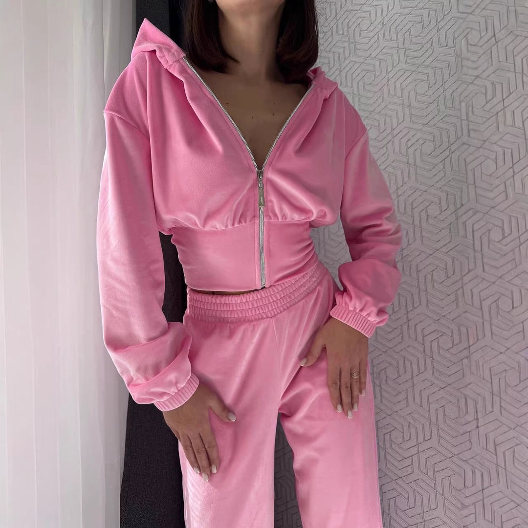 Damen Taillierte Cropped-Kapuzenjacke mit figurformendem Schlauchbund EB