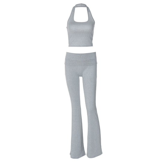 Damen Sportliches Set mit Haltertop und Flared Pants EB
