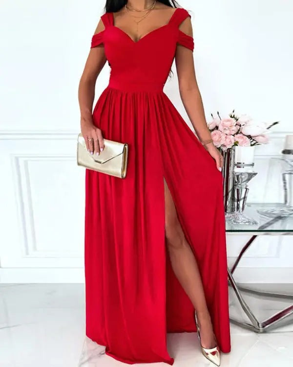 Damen Maxikleid mit charmantem Ausschnitt und asymmetrischem Schlitz EB