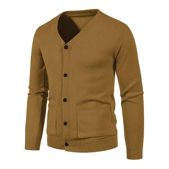 Herren nan schlanker Feinstrick-Cardigan mit V-Ausschnitt, Knopfleiste und aufgesetzten Taschen EB