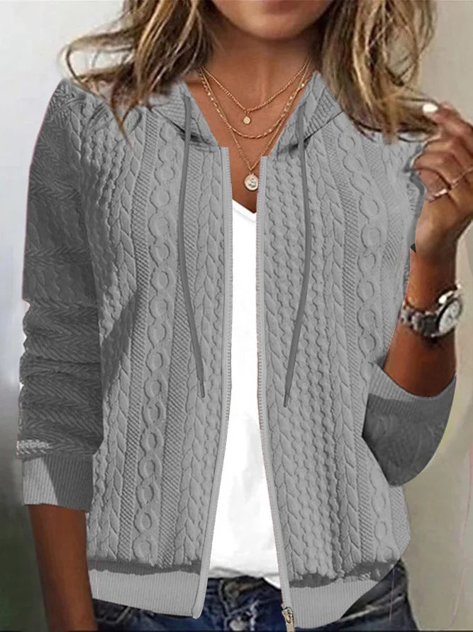 Damen Strickjacke mit Kapuze und schickem Zopfmuster EB