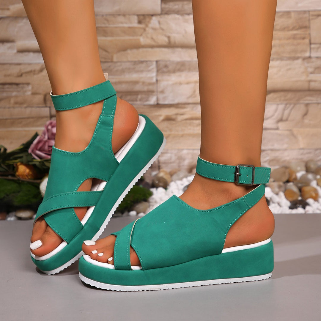 Damen Komfortable Plateausandalen mit raffiniertem Riemendesign EB