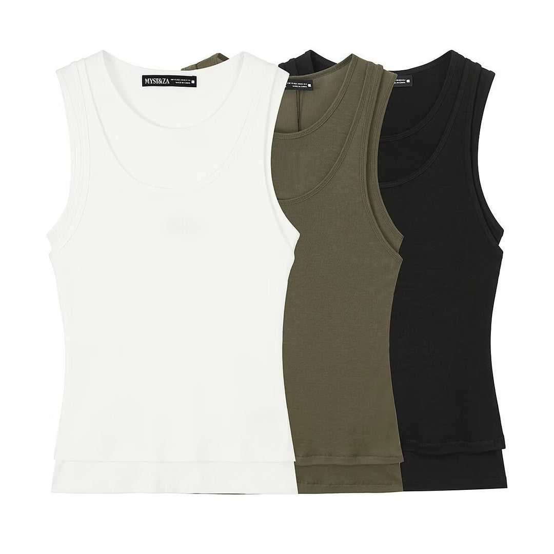 Damen ärmelloses Tanktop aus hochwertigem Stretch-Material mit figurbetontem Schnitt EB