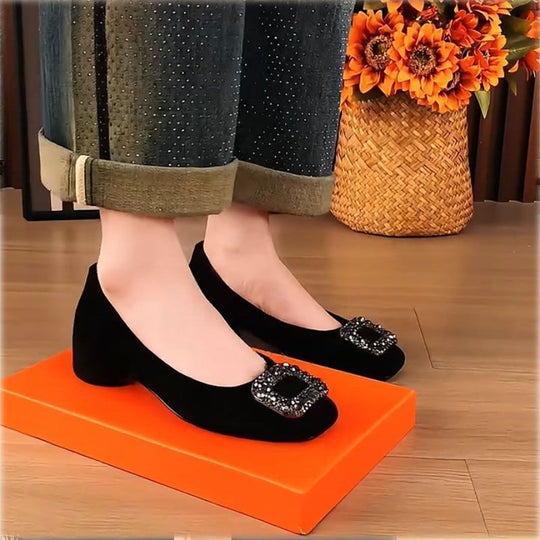 Damen Elegante Ballerinas mit funkelnder Schmuckapplikation EB