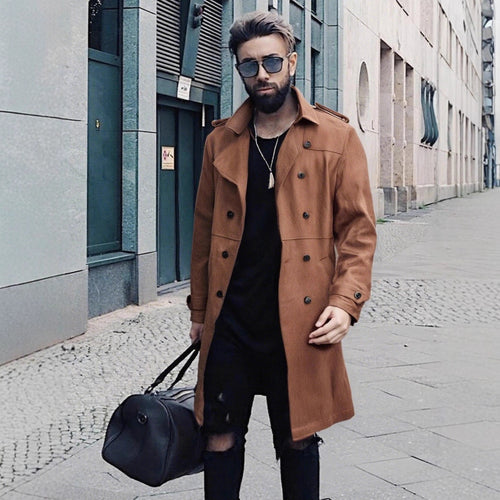 Herren Elegante Suede Trenchcoat mit doppelter Knopfleiste und praktischen Taschen EB