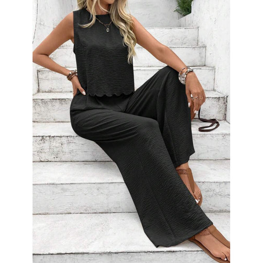 Damen entspannendes Zweiteiler-Outfit mit weitem Hosen und ärmellosem Top EB