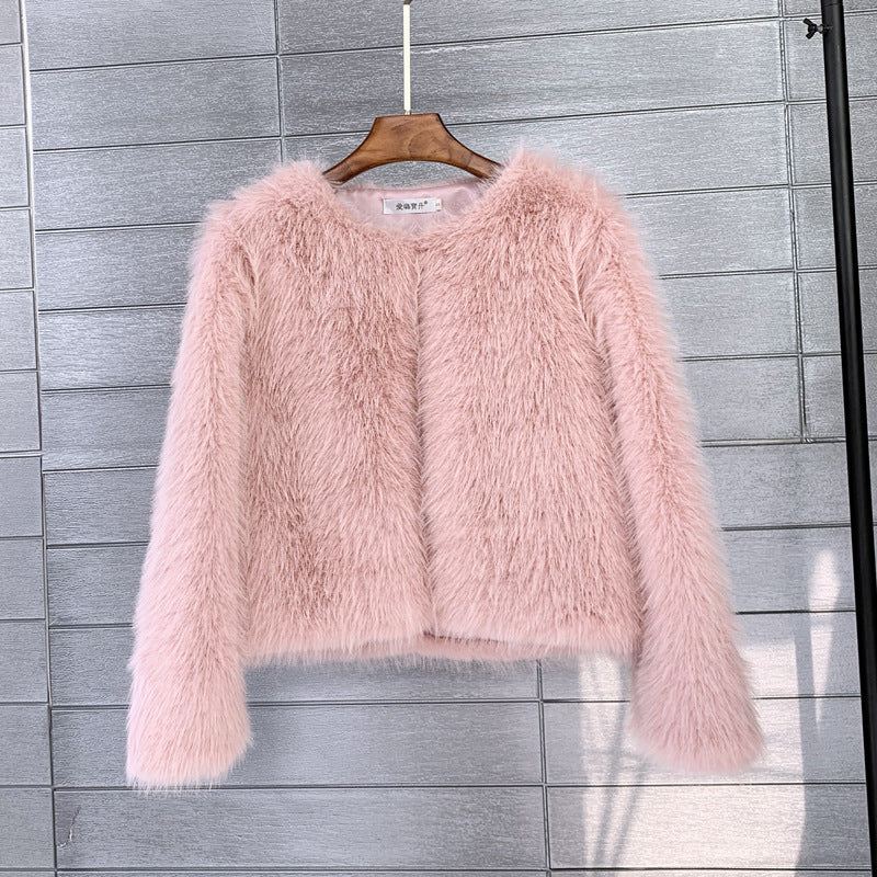 Damen Flauschige Kurzjacke aus hochwertigem Kunstfell mit eleganten Ärmeln EB