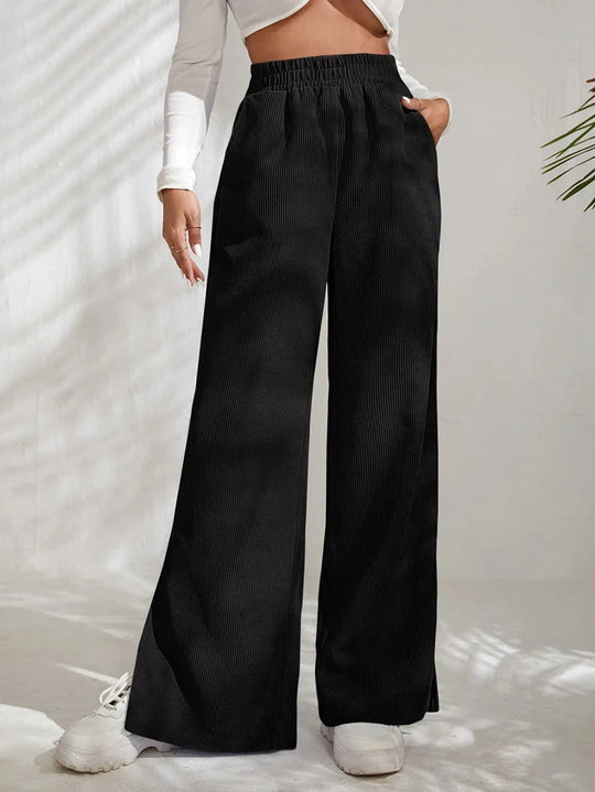 Damen Weite Cord-Hose mit elastischem Bund und seitlichen Schlitzen EB