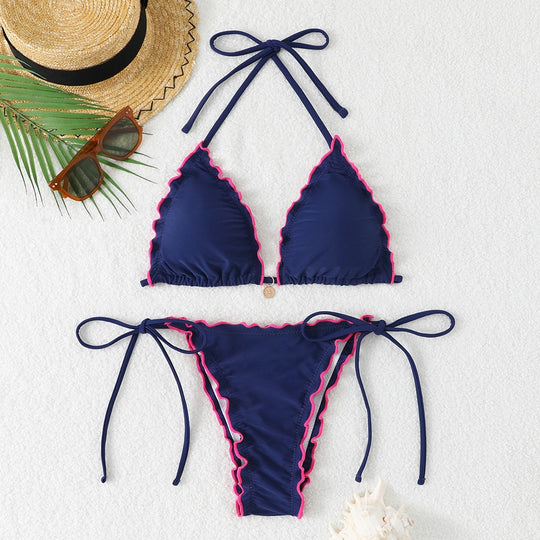 Damen Triangel-Bikini-Set mit verspieltem Rüschendetail EB