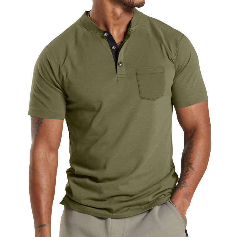 Herren Kurzarm-Henley-T-Shirt mit praktischer Brusttasche und modernem Kragen EB
