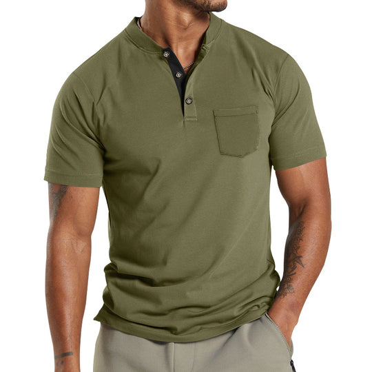 Herren Kurzarm-Henley-T-Shirt mit praktischer Brusttasche und modernem Kragen EB