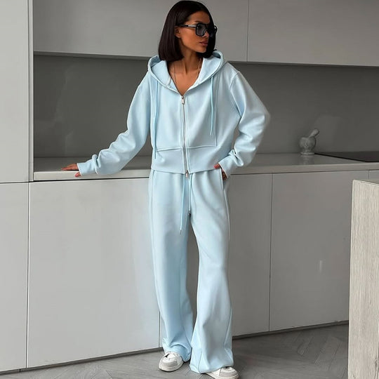 Damen lässiges Set aus cropped Hoodie und weitem Jogginghose EB