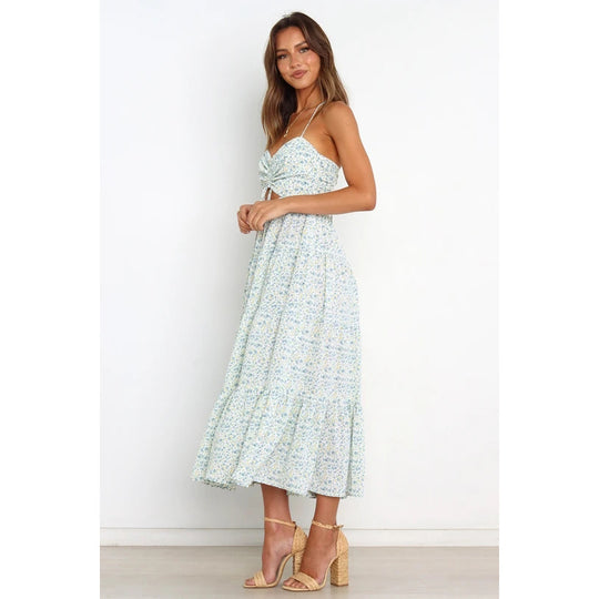 Damen Maxikleid mit raffiniertem Cut-Out und fließendem Rock EB