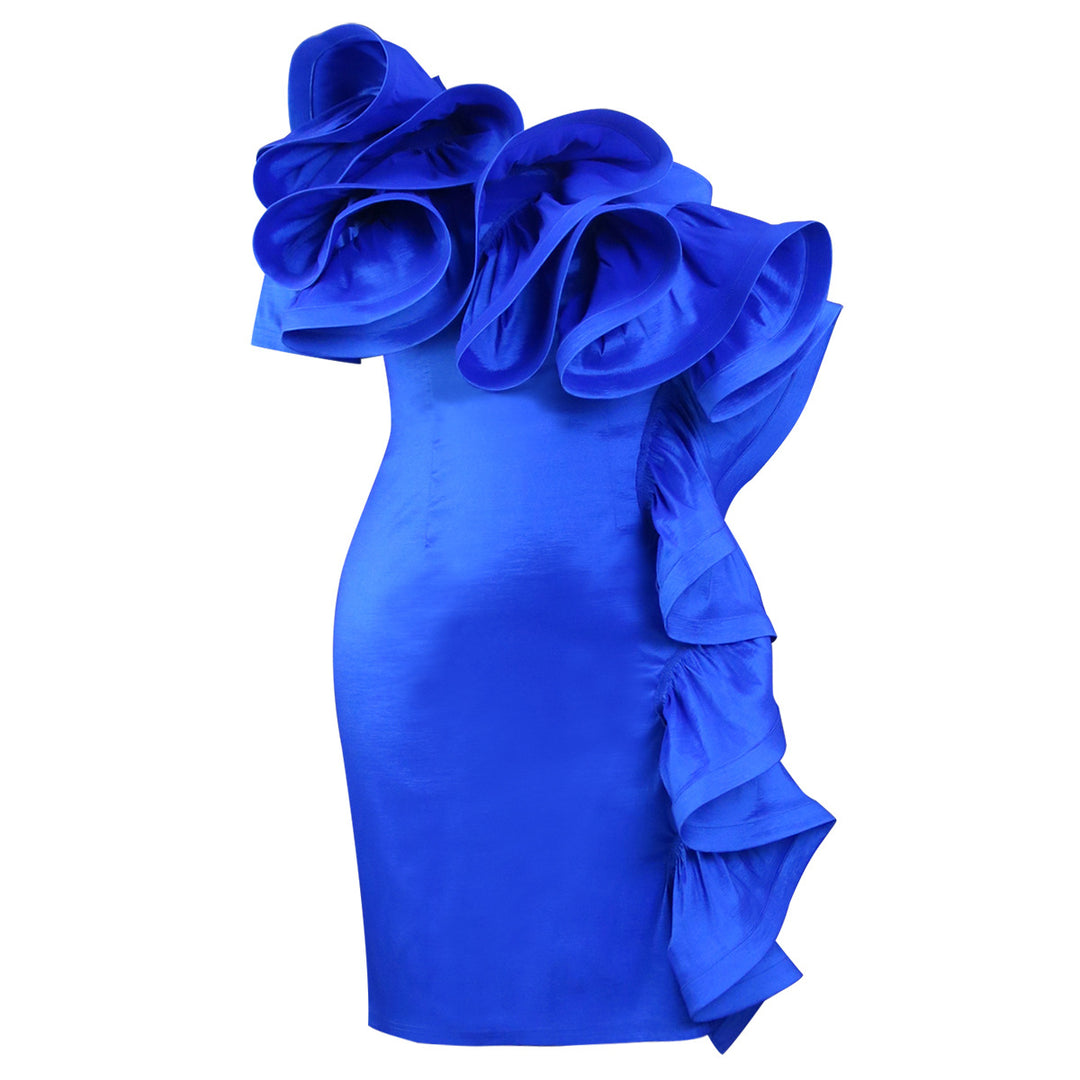 Damen elegantes Kleid mit dramatischen Rüschendetails EB