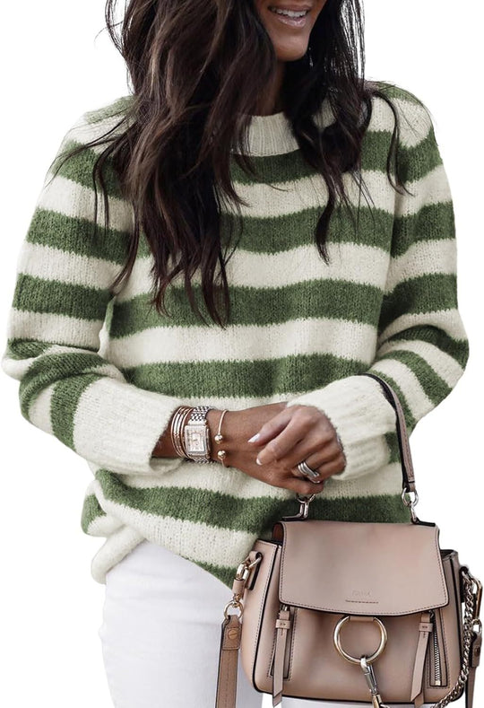 Damen lässiger Strickpullover mit breiten Querstreifen EB