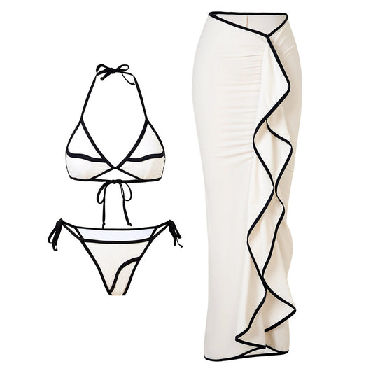 Damen Bikini-Set mit asymmetrischem Rock und verstellbarem Triangel-Oberteil EB