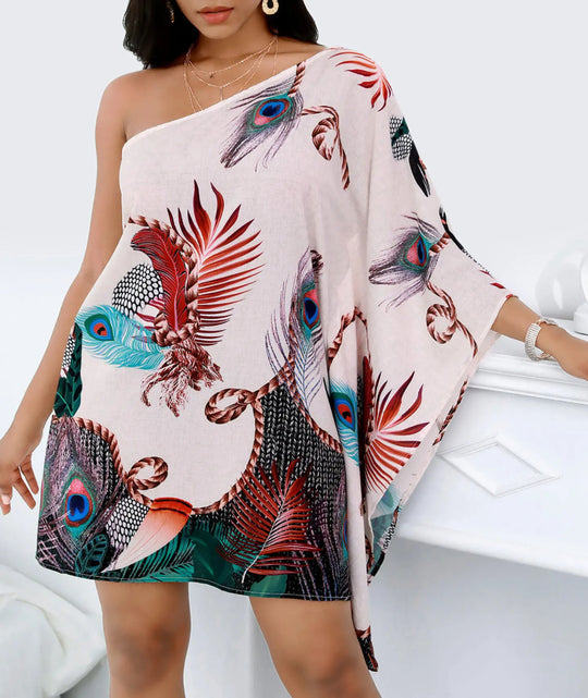 Damen asymmetrisches Mini-Kleid mit grafischem Aufdruck EB