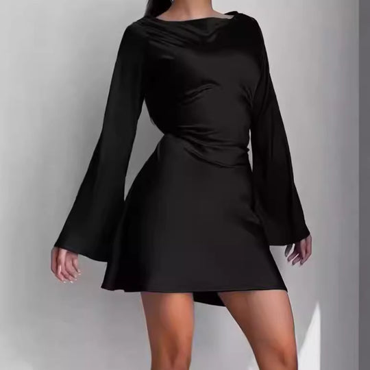 Damen Elegantes Wickelkleid mit glattem Stoff und weit geschnittenen Ärmeln EB