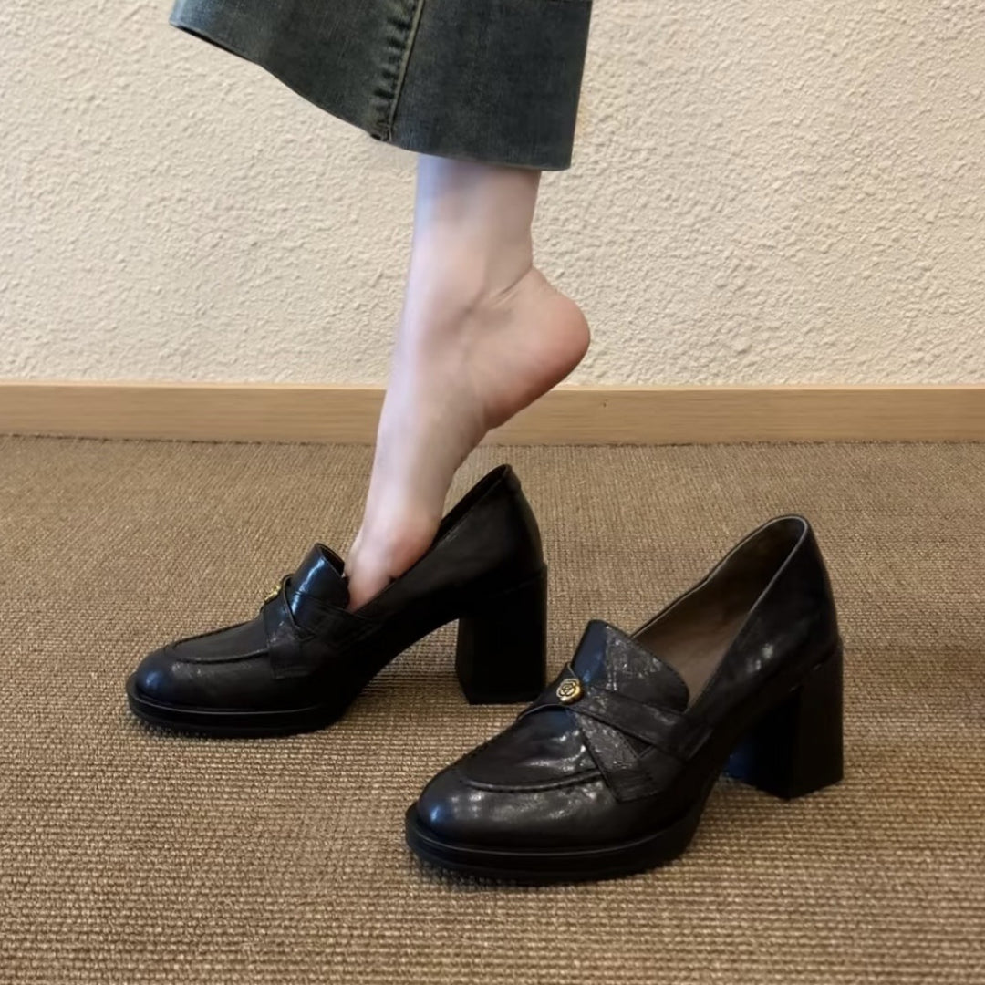 Damen Elegante Mokassins mit modischem Blockabsatz EB