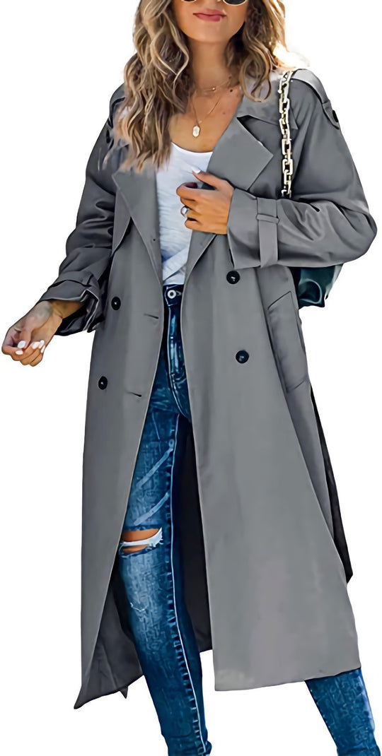 Damen Modischer Trenchcoat mit doppelter Knopfleiste und lässigem Schnitt EB