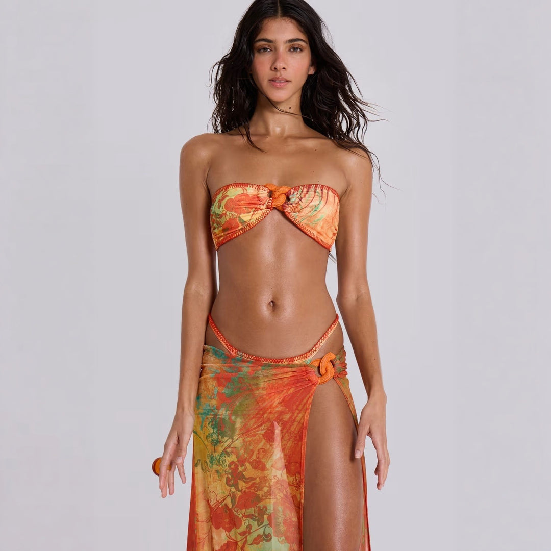 Damen Bandeau-Bikini-Set mit verspieltem Wickelrock EB