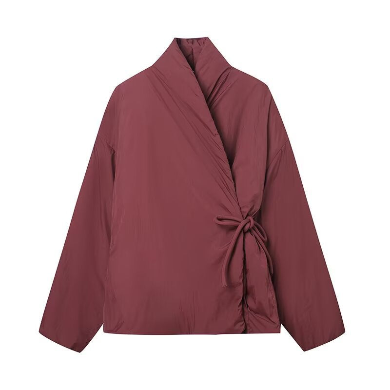 Damen modische Übergangsjacke mit hohem Kragen und Bindegürtel EB