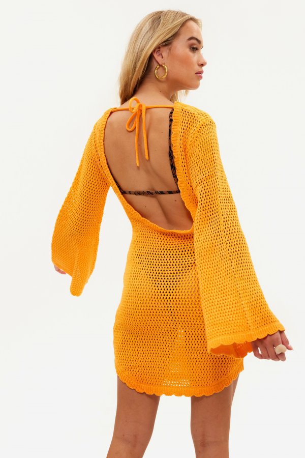 Damen gehäkeltes Crop-Top mit weitem Ärmel und lockerer Passform EB