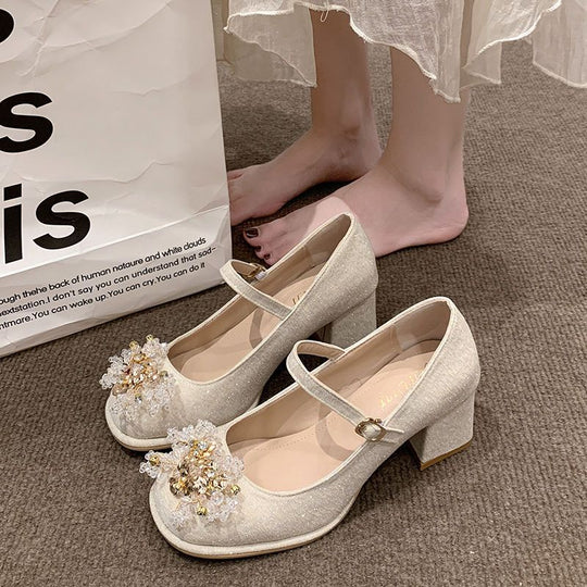 Damen Mary Jane Pumps mit funkelnden Perlen-Applikationen EB