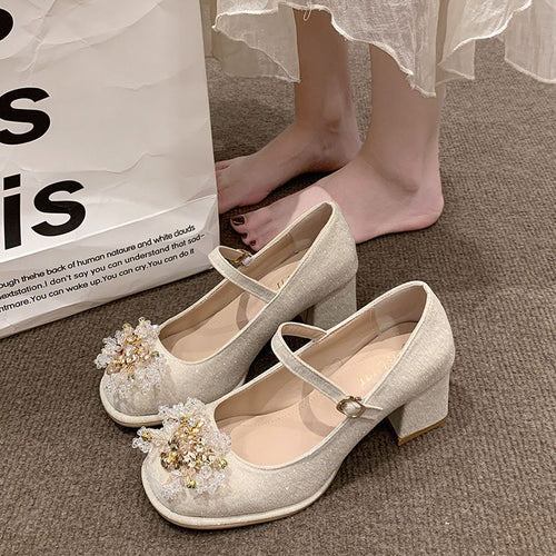 Damen Mary Jane Pumps mit funkelnden Perlen-Applikationen EB