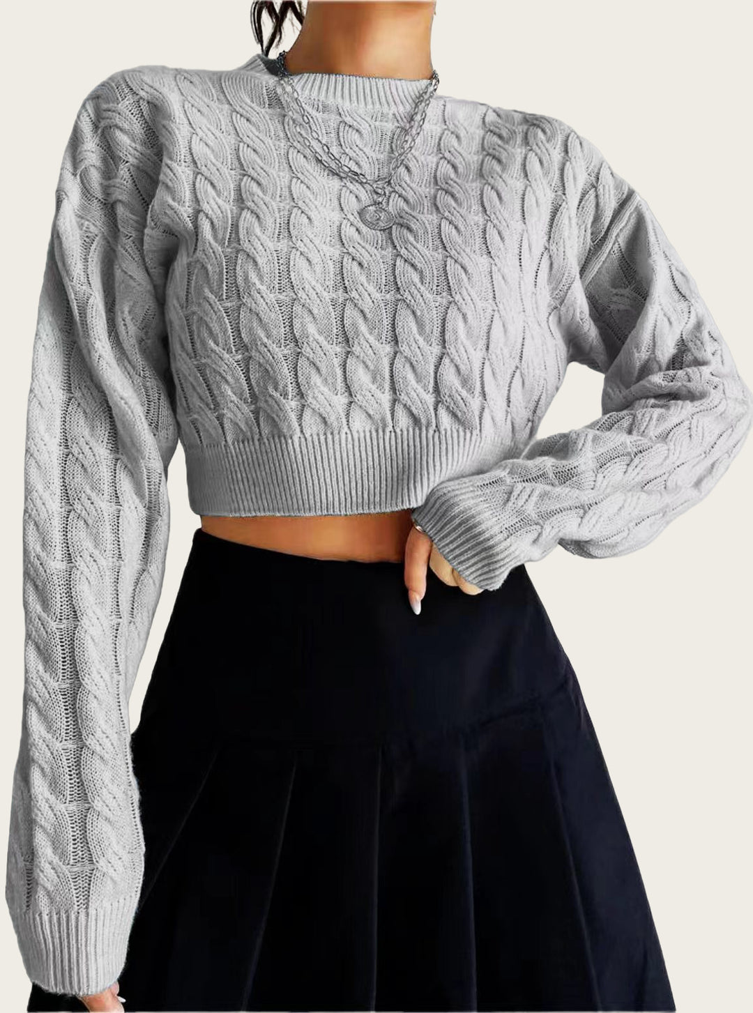 Damen kuscheliger Cropped Pullover mit Zopfmuster EB